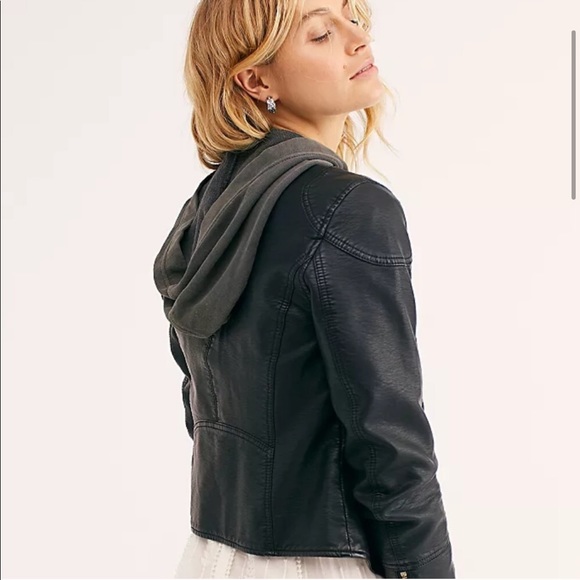 Free People New Dawn Vegan Leather Hooded Jacket - Picture 2 of 5